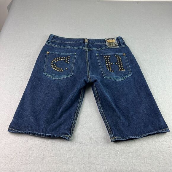 Crown Holder Jean Shorts Mens Size 38 Blue Denim Jorts‎ Baggy Hip Hop Y2K - Picture 1 of 12